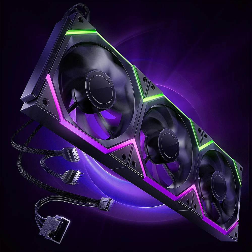 AsiaHorse Nyota Pro 120mm ARGB PWM Case Fan, 3-Pack, Reverse Blade - Black - Image 1