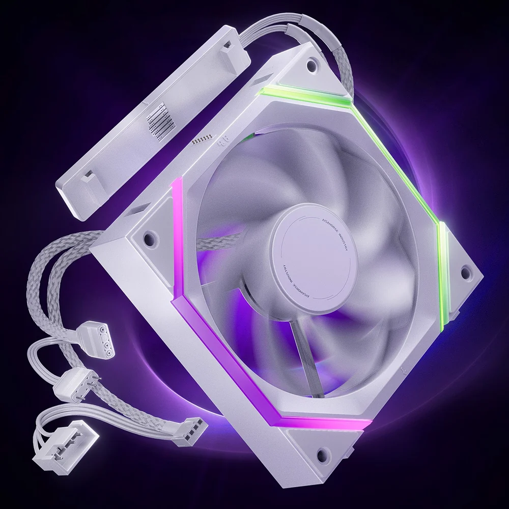 AsiaHorse Nyota Pro 120mm ARGB PWM Case Fan, 1-Pack, Reverse Blade - White - Image 1