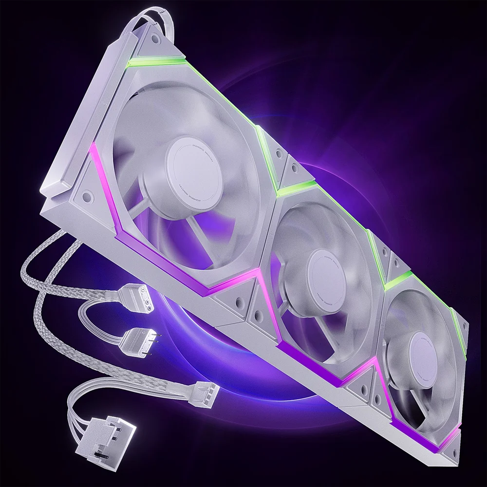 AsiaHorse Nyota Pro 120mm ARGB PWM Case Fan, 3-Pack, Reverse Blade - White - Image 1