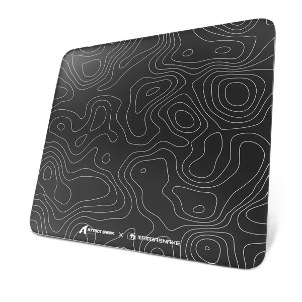 ATTACK SHARK CM05 Glass Gaming Mousepad, Nano-Micro-Etched Texture, Smooth Glass Surface, High Accuracy, Fast-Moving, Anti-Scratch, PU Leather Super Non-Slip Base, Large, 450×400x5mm - Black Contours