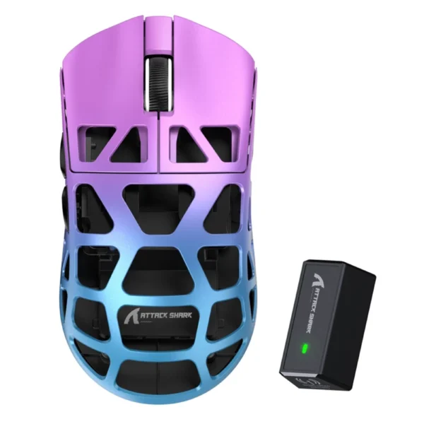ATTACK SHARK R3 Magnesium Alloy Wireless Gaming Mouse, 46g SUPERLIGHT Mouse, 8000Hz Wireless Polling Rate, 6 Adjustable DPI up to 26000, PixArt PAW3395 Gaming Sensor, BT/2.4G Wireless/Wired - Purple Blue