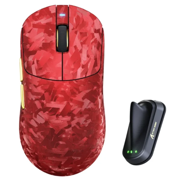 ATTACK SHARK RS3ULTRA Carbon Fiber Wireless Gaming Mouse, PAW3955MAX Sensor, Nordic 54L15 MCU, 52,000 DPI, 8000Hz Polling, 5 Levels LOD, Omron Optical Switches - Red