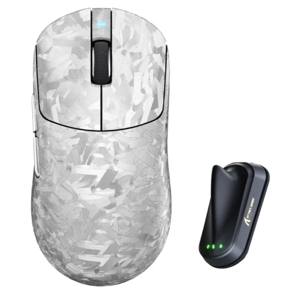 ATTACK SHARK RS3ULTRA Carbon Fiber Wireless Gaming Mouse, PAW3955MAX Sensor, Nordic 54L15 MCU, 52,000 DPI, 8000Hz Polling, 5 Levels LOD, Omron Optical Switches - Silver