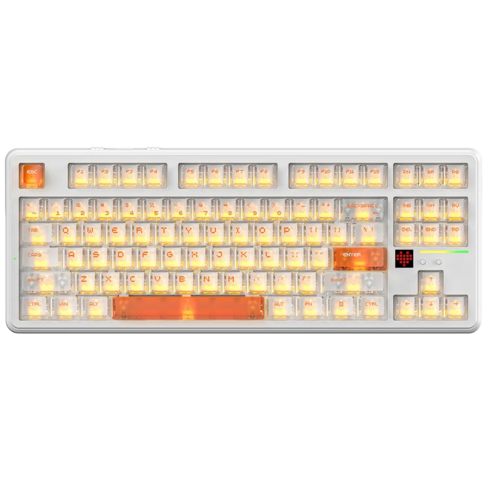 ATTACK SHARK X87Ultra Wireless Mechanical Keyboard with 8K Wireless Receiver, 10000mAh Battery, 8000Hz Polling Rate, Dot-Matrix Screen, 16.8M RGB, 8K Wireless Receiver, Hot-Swappable, Meg Shark Switches – Iced Orange