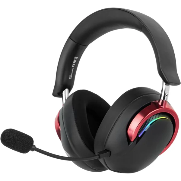AULA A700 RGB Wireless Gaming Headset, 7.1 Surround Sound, 50mm Drivers, Bluetooth, 2.4GHz Wireless and Wired, 10ms Low Latency, AI Noise-Canceling Mic, 1500mAh Battery - Black & Red