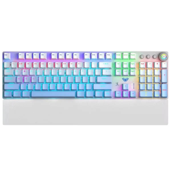 AULA F2088 Air Wireless Tri-Mode Mechanical Gaming Keyboard, 98-Key Compact Layout, Bluetooth 5.0, 2.4GHz and USB-C Wired, Hot-Swappable, Multi-Function Knob, 20 Dynamic Lighting Effects, Detachable Wrist Rest - Gradient Blue - Brown Switch
