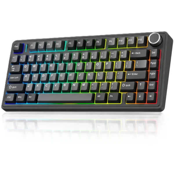 AULA F75 RGB Gasket Wireless Mechanical Keyboard, 75% Hot-Swappable with Five-Layer Padding & Multimedia Knob, Offline Exclusive Version (Black & Dark Grey Panel, Milk White Switch)
