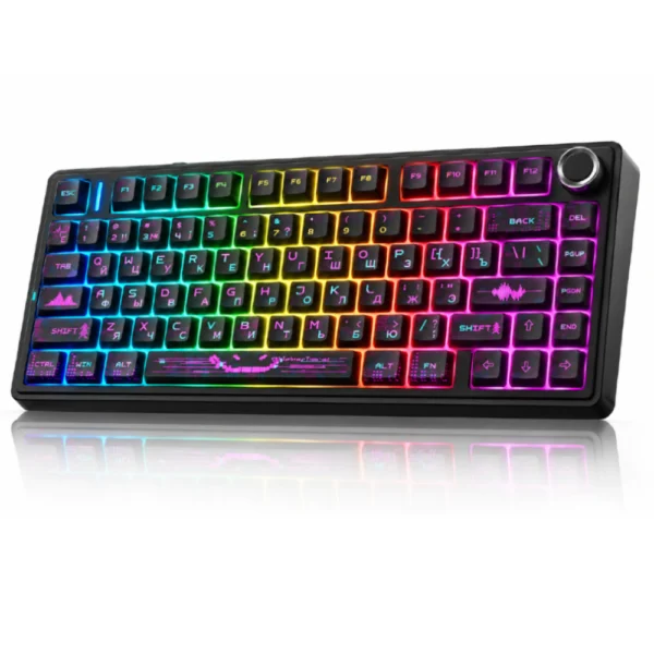 AULA F75 Wireless Mechanical Keyboard, 75% Gasket Hot Swappable Custom Keyboard - Neonight - LEOBOG Greywood V3 Switch
