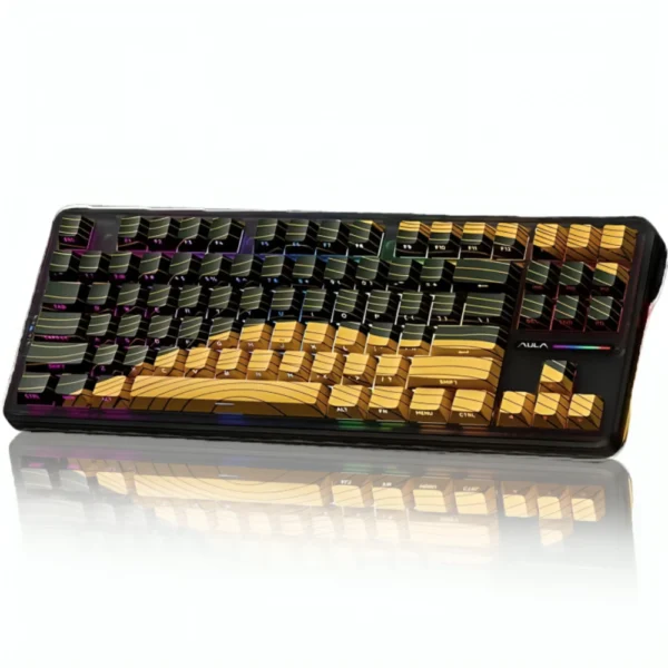 AULA F87 Pro Wireless Mechanical Keyboard, 80% Gasket Hot Swappable Custom Keyboard - Black Yellow Contour - Matcha Latte Switch