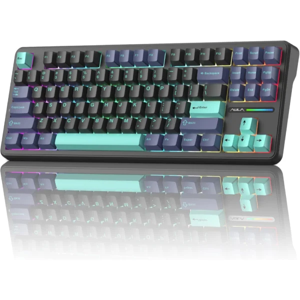 AULA F87 Pro Wireless Mechanical Keyboard, 80% Gasket Hot Swappable Custom Keyboard - Cyber Frost - LEOBOG Nimbus V4 Switch