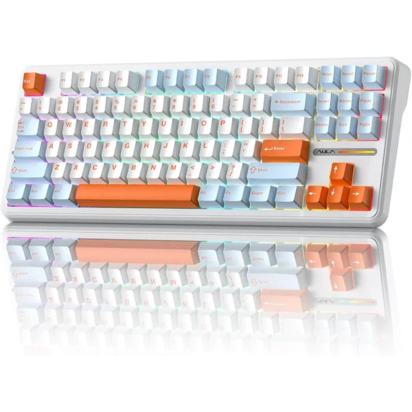 AULA F87 Pro Wireless Mechanical Keyboard, 80% Gasket Hot Swappable Custom Keyboard - Sunset Coast - LEOBOG Nimbus V3 Switch