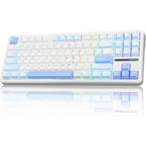 AULA F87 Wireless Mechanical Keyboard, 75% Gasket Hot Swappable Custom Keyboard - Sea Salt Blue - LEOBOG Greywood V3 Switch