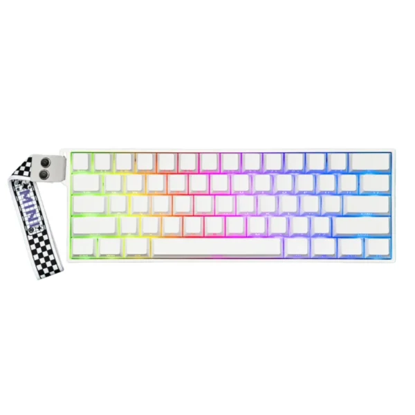AULA MINI60 HE Pro Wireless Hall Effect Gaming Keyboard, 60%, 8000Hz Polling, 128KHz Scanning, Rapid Trigger, Adjustable Actuation, Tri-Mode Bluetooth 5.0 and 2.4GHz and USB-C, RGB, Hot-Swappable PBT Keycaps, 4000mAh – White – Mistcloud Magnetic Switch