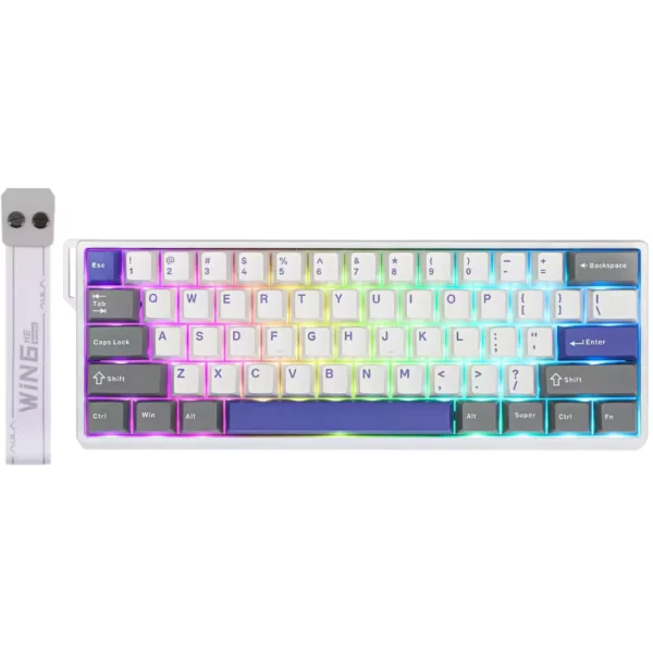 AULA WIN60 HE Max Wired Mechanical Keyboard, 8K Polling Rate, 65% Gasket Hall Effect Hot Swappable Custom Keyboard - White & Blue - Wing Chun Magnetic Switch
