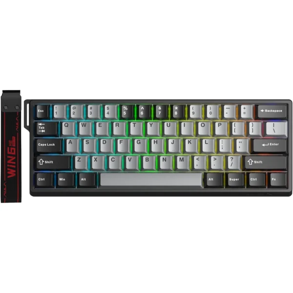 AULA WIN60 HE Pro Wired Mechanical Gaming Keyboard, RGB, 60% 61-Key Layout, Hall Effect Magnetic Switches, 8K Polling Rate, 4K Scanning, 0.2ms Latency, Hot-Swappable - Light & Dark Grey - Meteor Magnetic Switch