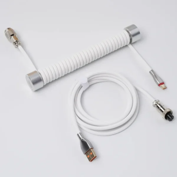 Gravastar Coiled Aviator USB-C Keyboard Cable - White - Image 1
