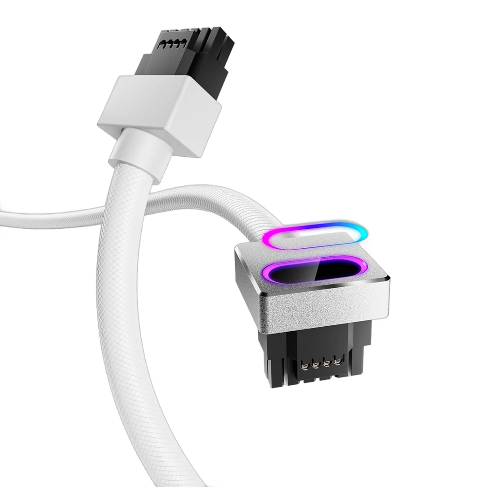 AsiaHorse Hydrus ARGB 16-pin 12VHPWR GPU Cable 600W Type A - White - Image 1