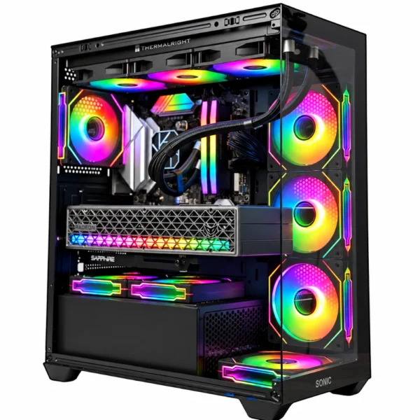 SONIC EL2 ATX Mid-Tower Gaming Case, Tempered Glass Side Panel, High-Airflow Mesh Front, 360mm Radiator Support - Black - Pre-installed 4x Infinity ARGB Fans