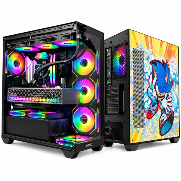 SONIC EL2 ATX Mid-Tower Gaming Case, Tempered Glass Side Panel, High-Airflow Mesh Front, 360mm Radiator Support - Black Hedgehog Edition - Pre-installed 4x Infinity ARGB Fans