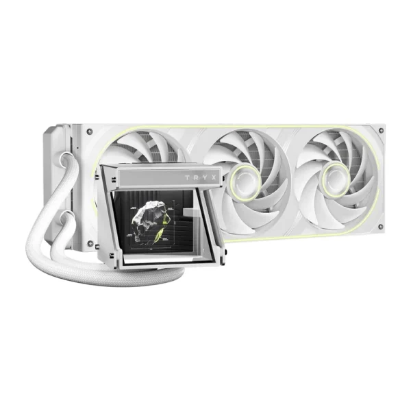 TRYX Holo 360 ARGB AIO Liquid CPU Cooler, Holographic Pump Display, Asetek 280W TDP - White - Image 1