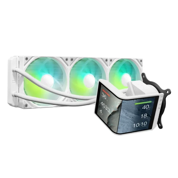 TRYX Panorama SE 360 ARGB AIO Liquid CPU Cooler, 6.67-inch Curved AMOLED, 280W TDP - White - Image 1