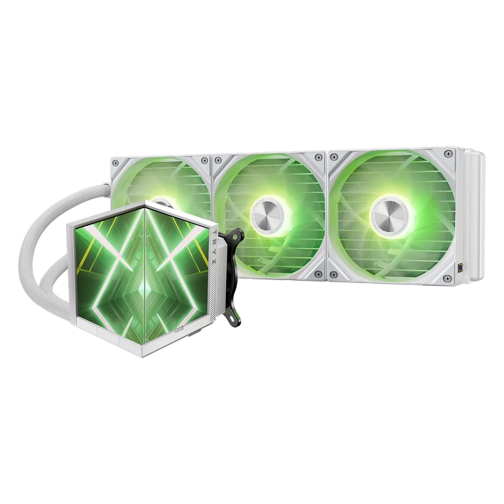 TRYX Stage 360 ARGB AIO Liquid CPU Cooler, Dual 4.0-inch IPS Pump Screens, 280W TDP - White - Image 1