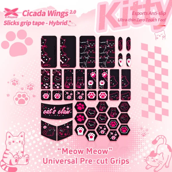 X-Raypad Cicada Wings Kitty Universal Pre-cut Tacky Mouse Grip Tape, Black - Image 1