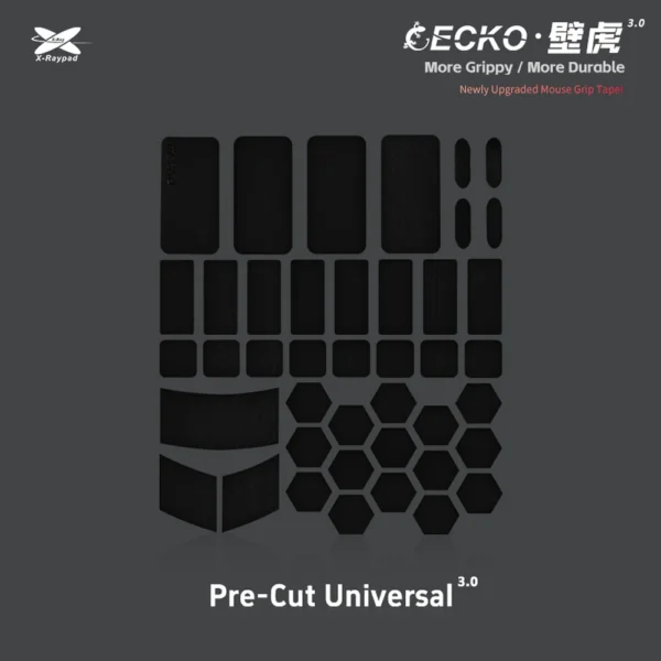 X-Raypad Geckos V3 Slicks Universal Pre-cut No-Stretch Mouse Grip Tape, Black - Image 1