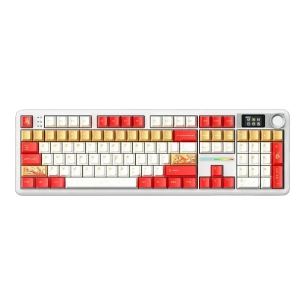 AULA F108 PRO Wireless Mechanical Keyboard, RGB Backlight – Red & White – Dye-Sublimation Keycaps