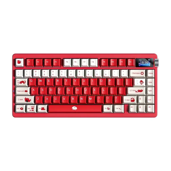 AULA NOVA75 Smart Wireless Mechanical Keyboard, RGB Backlight – Red & White – Kailh Caramel Latte Switch