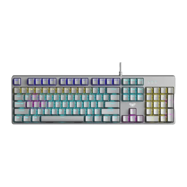 AULA S2022 Pro Mechanical Gaming Wired Keyboard, Full Size 104 Keys, RGB Backlit, for PC, Laptop & Office – Grey – Red Switch